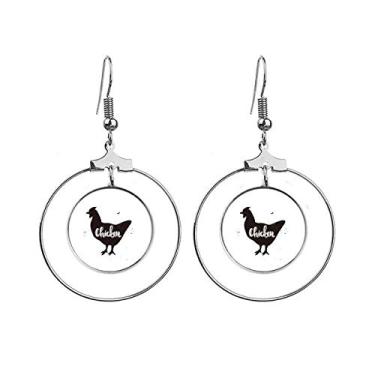 Imagem de Brincos de galinha em preto e branco com argola pendente
