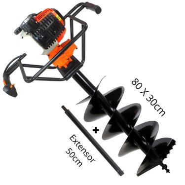 Imagem de Perfurador de Solo Vulcan Trent VPS520 2T 52cc 2,5hp á Gasolina Ideal Para Todos Tipos de Solo Com Broca 80x30cm Duplo Espiral + Extensor de 50cm
