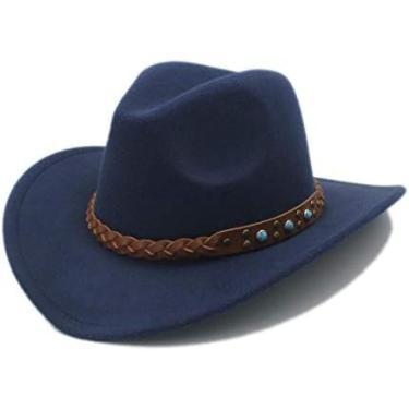 Imagem de Chapéus De Cowboy De Feltro Chapéu De Cowboy Ocidental Para Criança Aba Larga Trançado De Cowgirl Pulseira De Couro,Marinha,Um Tamanho,YUYANAIAI