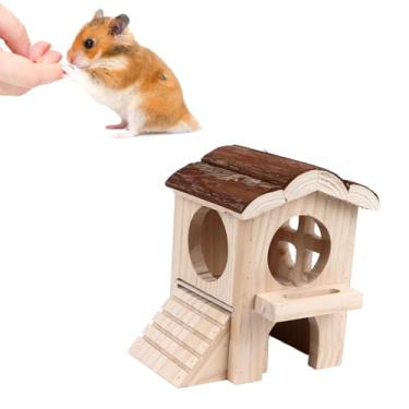 Imagem de Casa de Madeira para Hamster, Brinquedo para Atividades de Pequenos Animais Casas para Hamster Casa de Esconderijo para Hamster Fofa, Quente, Grande Espaço, Roedor, Casa de