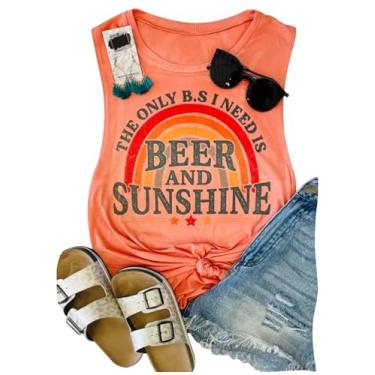 Imagem de Camiseta regata feminina On Cruise Time coqueiro para férias de verão, sem mangas, casual, praia, praty, camiseta estampada, B - laranja, GG