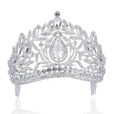 Imagem de Janefashions Pentes de cabelo com coroa de princesa rainha tiara cristal austríaco cristal cristal transparente fantástico T1855 prata