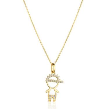 Imagem de Corrente Colar Cordão Veneziana Com Pingente Menino Filho Zircônias Ou