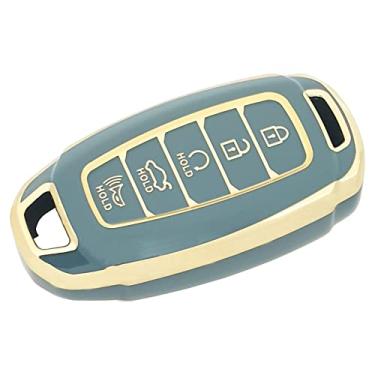 Imagem de Capa de chaveiro adequada para Hyundai Palisade Accent Azera Elantra GT Grandeur I30 IG IX35 Kona Santa Fe Solaris Smart Remote Holder Skin Protector Keyless Entry Sleeve Accessories (azul)