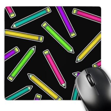 Imagem de 3dRose Linda estampa de lápis de cor neon de desenho animado - Mouse pad preto, 20 x 20 cm (mp_77585_1)