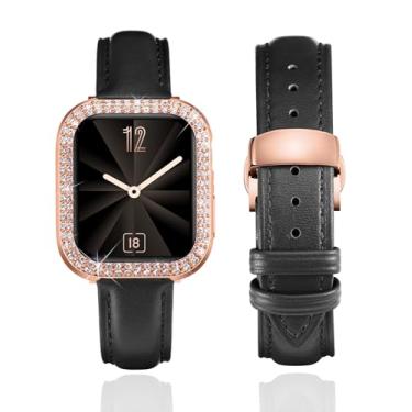 Imagem de BINLUN Pulseira de couro feminina de couro compatível com Apple Watch SE2 SE séries 9/8/7/6/5/40 mm de 45 mm, 44 mm, 41 mm e 40 mm (45 mm, preto e ouro rosa)