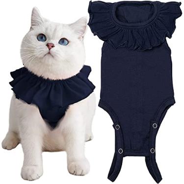 Imagem de Terno de recuperação de gatos para ferimentos abdominais e doenças de pele, camisa respirável de recuperação cirúrgica após cirurgia, antilambidão, alternativa para gatos e gatos gatinhos (RSC01-cinza-l)
