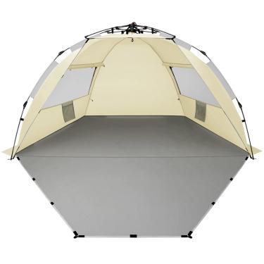 Imagem de Oileus Tenda de praia extra grande para 4 pessoas – Proteção solar portátil instantânea para praia com bolsa de transporte, estacas, 6 bolsos de areia, anti-UV para pesca, caminhadas, acampamento, impermeável, à prova de vento, cáqui