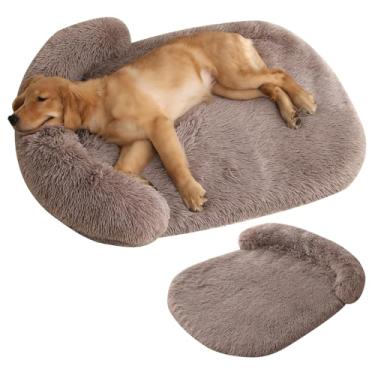 Imagem de Cama de cachorro para cães de médio e grande porte, cama de cachorro fofa de pele sintética, móveis de caixa de cachorro, cama de cachorro lavável à prova d'água, cama de espuma(Beige Brown,M)
