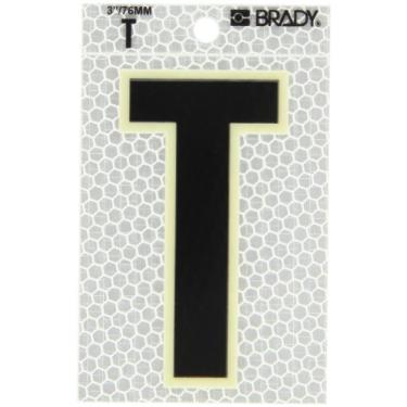 Imagem de Brady 3010-T 8,5 cm de altura, 5,5 cm de largura, B-309 de alta intensidade, folha reflexiva prismática de alta intensidade, preto e prata que brilha no escuro/letra ultra reflexiva, legenda "T"