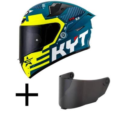 Imagem de Capacete KYT TT Course Fuselage Azul e Amarelo Mais Viseira Fumê, 56