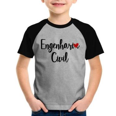 Imagem de Camiseta Raglan Infantil Engenharia Civil - Foca na Moda, Cinza, Preto