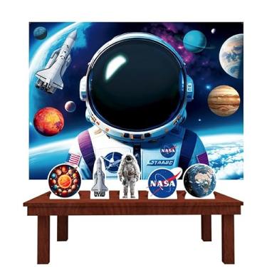 Imagem de Kit Decoração Festa de Aniversário Infantil Painel + Displays Astronauta Galáxia 3D