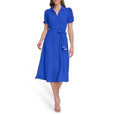 Imagem de DKNY Vestido midi feminino de manga curta e flare, Azul cósmico, 42