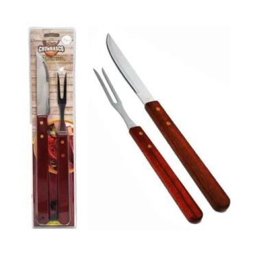 Imagem de Kit para Churrasco Faca e Garfo Inox Madeira Cabo Longo - Art House