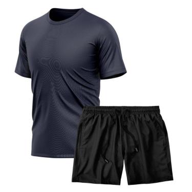 Imagem de Kit Camiseta Manga Curta Dry Marinho + Short Tactel Academia Caminhada Gênero:Homem;Tamanho:P;Cor:-Masculino