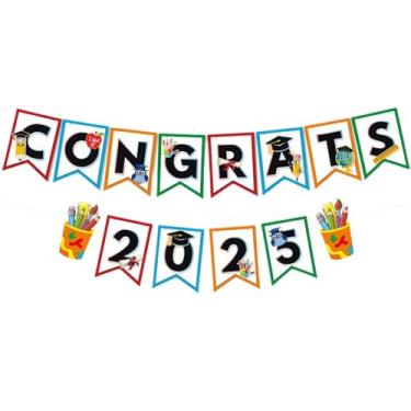 Imagem de hhdatc Banner de decorações de formatura pré-escolar "Congrats 2025" Banner para pré-escola e jardim de infância decorações de festa de formatura 2025
