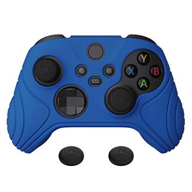 Imagem de eXtremeRate PlayVital Samurai Edition Blue Antiderrapante Película de Silicone Aderência Controladora, Capa Protetora Ergonômica de Borracha Macia para Xbox Series S/X Controlador com Tampas Pretas de Polegar