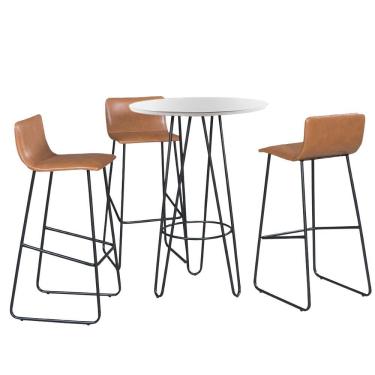 Imagem de Conjunto Mesa Bistrô Dubai Tampo Off White Com 3 Banquetas Em Couro Caramelo E Metal Preto