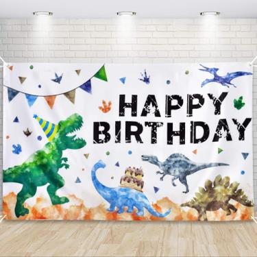 Imagem de Cenário de dinossauro aquarela - decorações de festa de aniversário de dinossauro para meninos 183 x 109 cm Fundo de fotografia ao ar livre artigos de festa, banner de parede grande para decoração de sala