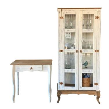 Imagem de Aparador Rústico Com Cristaleira Madeira Maciça Branco Garapa D230 D113 Shop Jm