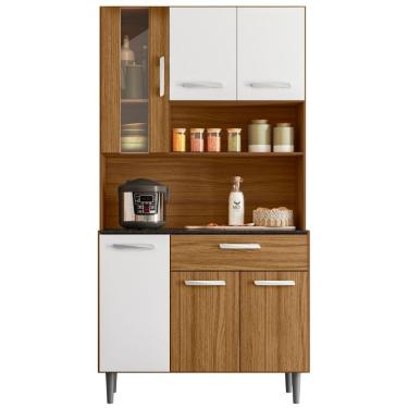 Imagem de Kit Armário Cozinha Carol 6 Portas Carvalho Branco Poliman