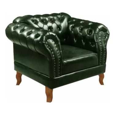 Imagem de Poltrona Chesterfield Dom Pedro Vintage Retrô Capitonê Couro Verde