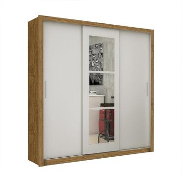 Imagem de Guarda Roupa Roupeiro Clarice 3 Portas De Correr Com Espelho Central 4 Gavetas Carioca Cinamomo Off White