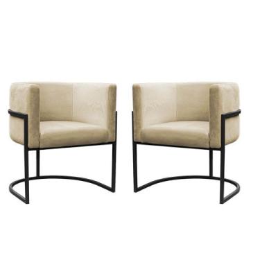 Imagem de Kit 2 Poltronas Reforçadas Decorativa Sala Carla Base Ferro Preta Sued