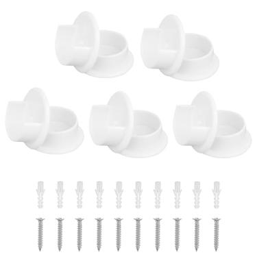 Imagem de 10 soquetes de mastro de plástico, suportes de haste de armário para varões de 3,5 cm, suporte de tubo de guarda-roupa branco com parafusos e âncoras para casa de banho, cortina, loja de roupas