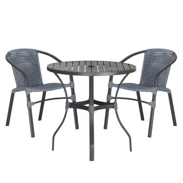 Imagem de 02 Cadeiras Floripa E Mesa Roma 80cm Preta Trama Original Prata