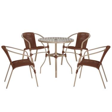 Imagem de 04 Cadeiras Floripa E Mesa Roma 100cm Fendi Trama Original Marrom