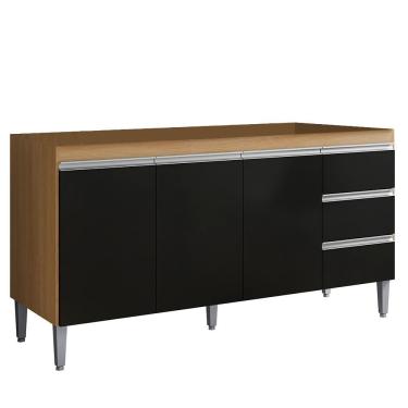 Imagem de Balcão De Cozinha Para Pia 150cm 3 Gavetas Andréia Amêndoa-preto - Ajl Móveis