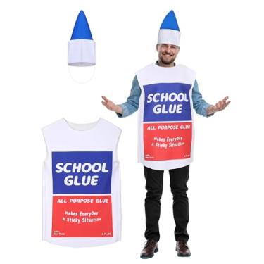 Imagem de Mepase Conjunto de fantasia de garrafa de apertar de cola escolar para adultos engraçado Halloween adesivo colagem material de escritório fantasia professores cosplay festa roupa tamanho único