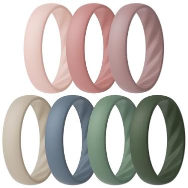 Imagem de ThunderFit Anéis de casamento femininos de silicone – 5,5 mm de largura, 2 mm de espessura, conjunto de 7 alianças de noivado de borracha (ZE-ZH), 9.5 - 10 (19.2mm), Silicone, Sem pedra preciosa