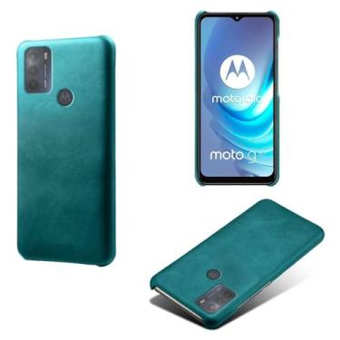 Imagem de Capa para MOTO G50,Proteção contra quedas,Casca de volta de cor sólida simples,Design de couro de imitação de plástico-Green