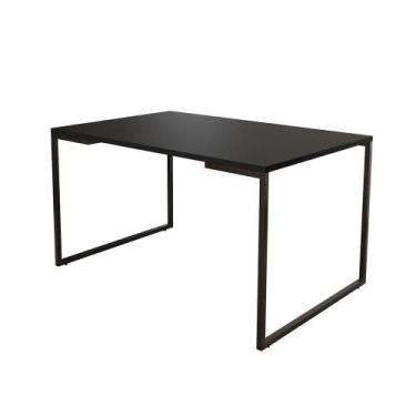 Imagem de Mesa De Jantar Industrial Base Ferro Preto Tampo 137X90 Preto Cor: Pre