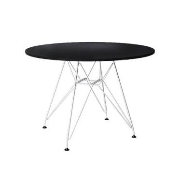 Imagem de Mesa Eiffel Redonda 110Cm Tampo De Madeira Preto Com Base De Ferro Bra