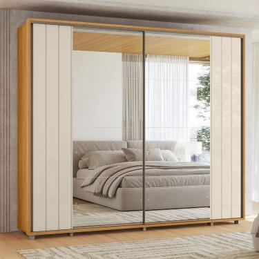 Imagem de Guarda Roupa Dalí 2 Portas de Correr com Espelho 8 Gavetas Cinamomo Off White Madetec