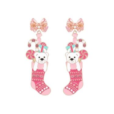 Imagem de Madison Tyler Brincos de Natal para mulheres | Natal laço vermelho Noel Papai Noel urso rosa meias casa quebra-nozes doce gorro suéter homem pão de gengibre expresso brincos martini joias de férias