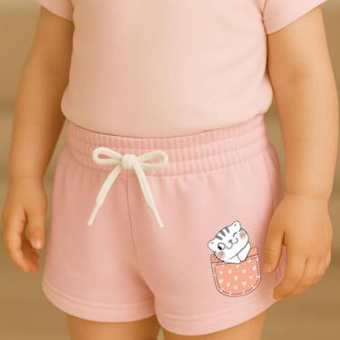 Imagem de Short Moletinho Infantil Feminino Estampado Gatinho no Bolso Moderno F