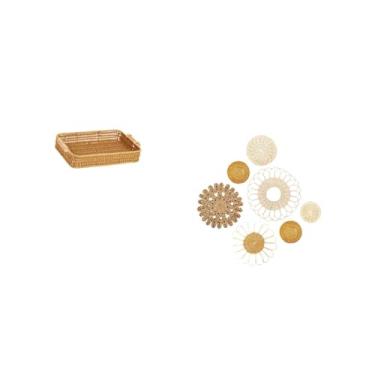 Imagem de Fenteer Cesta de Frutas Trançada, Tigela para Lanche, Prato de Pão para Mesa, Decoração de Parede, Enfeites, Artesanato Exclusivo de Vime Trançado para Sala D