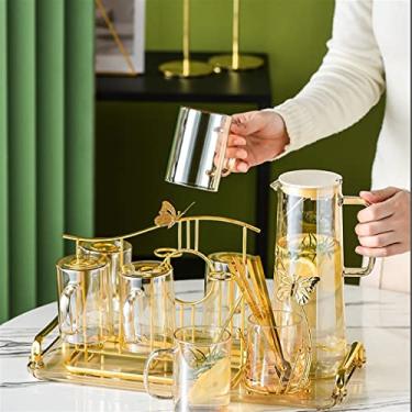 Imagem de Conjunto de chaleira fria para casa sala de estar nórdica com copo de vidro hospitalidade xícara de chá chaleira conjunto de chá bandeja (cor: A, tamanho: conjunto de 6 xícaras) (conjunto B 6 xícaras)