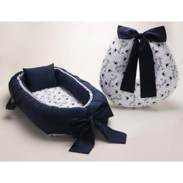 Imagem de Kit Ninho Redutor de Berço com Almofada de Amamentação para Menino, Azul (Princípe marinho)