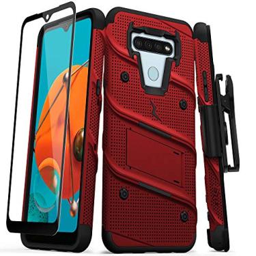Imagem de ZIZO Série Bolt para LG K51 / LG Reflect capa com protetor de tela suporte coldre cordão - vermelho e preto