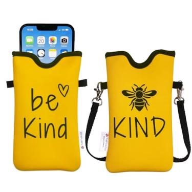 Imagem de Tainada Bolsa de neoprene masculina e feminina com alça transversal/cordão de pescoço para iPhone 16/15/14 Pro Max, 16/15/14 Plus, Samsung S25, A55, Google Pixel 9 (Be Kind Bee)