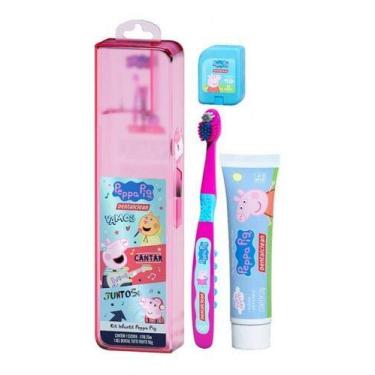 Imagem de Kit Infantil Escova + Fio + Pasta Peppa Pig Dentalclean