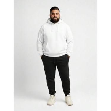 Imagem de Calça de Moletom Masculino Plus Size Jogger Tecido Flanelado com Bolso Preto-Masculino
