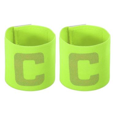 Imagem de Braçadeira de Capitão C de futebol 23 x 6,5, pacote com 2 emblemas de braço elástico unissex de nylon ajustável para treinamento de times de jovens e adultos, verde brilhante