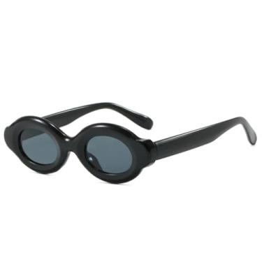 Imagem de Óculos de Sol Femininos Retrô Oval Pequeno UV400 Moda Punk Tendência Masculina Champagne (Preto e Cinza)
